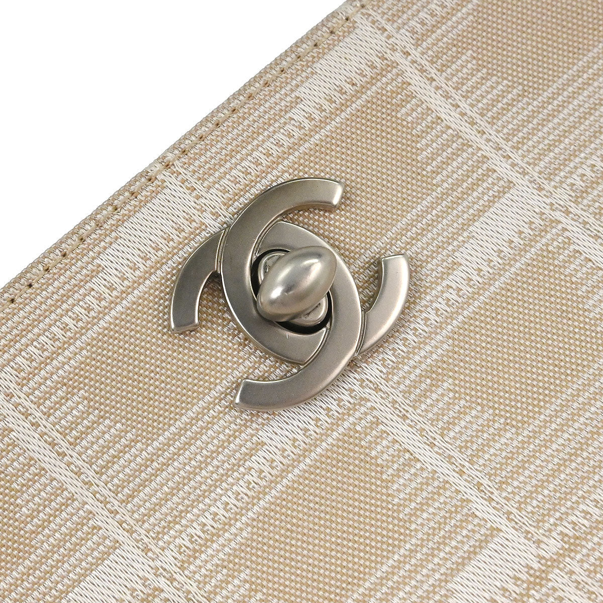 Chanel 2000-2002 Beige Jacquard Nylon New-Travel Line Pouch Handbag