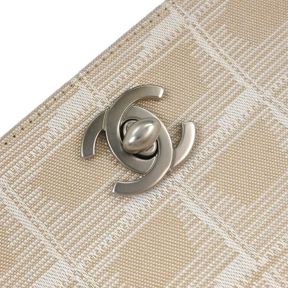 Chanel 2000-2002 Beige Jacquard Nylon New-Travel Line Pouch Handbag