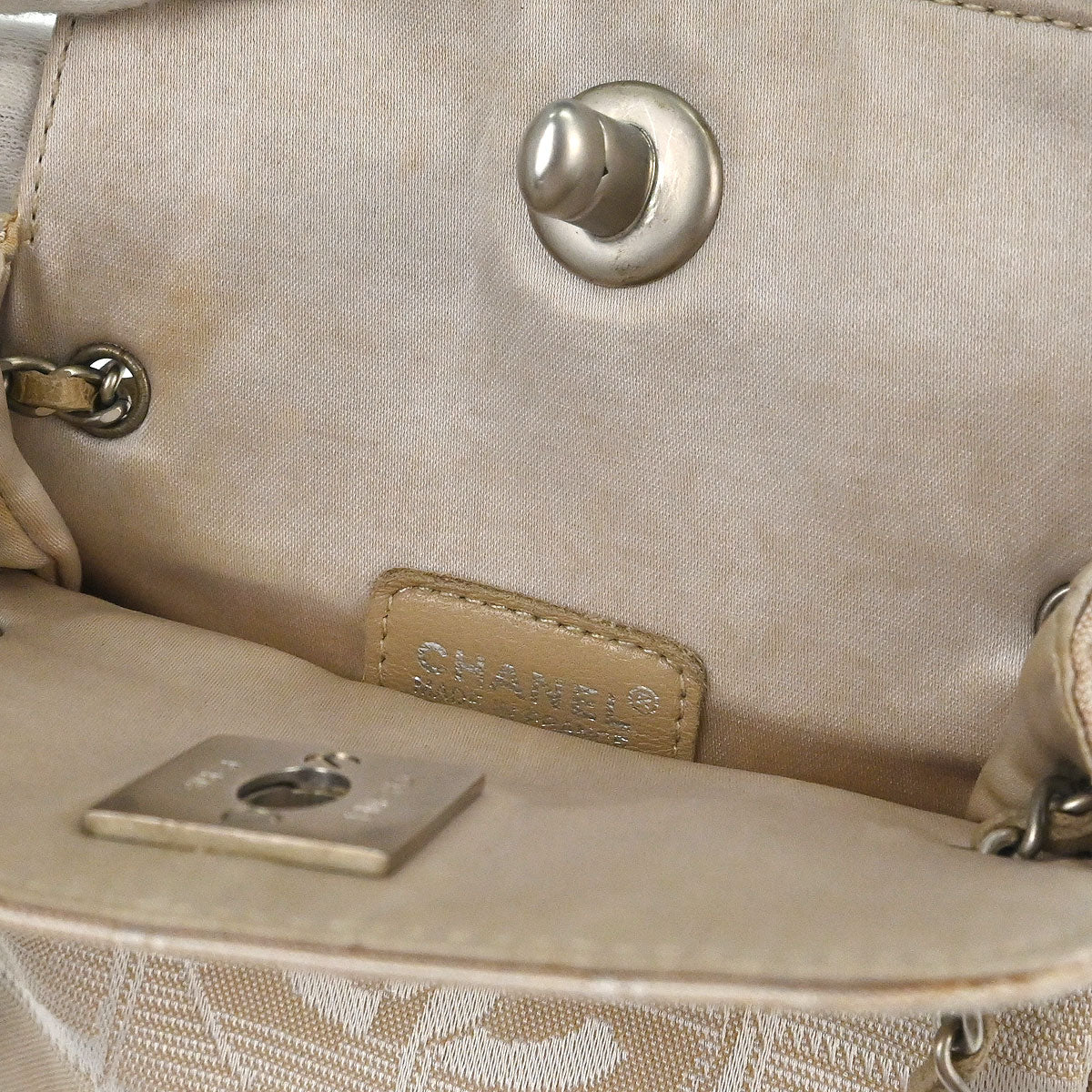 Chanel 2000-2002 Beige Jacquard Nylon New-Travel Line Pouch Handbag