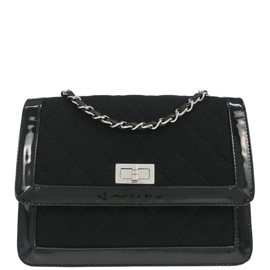 Chanel 2000-2002 Black Canvas Patent Leather Mademoiselle Lock Shoulder Bag