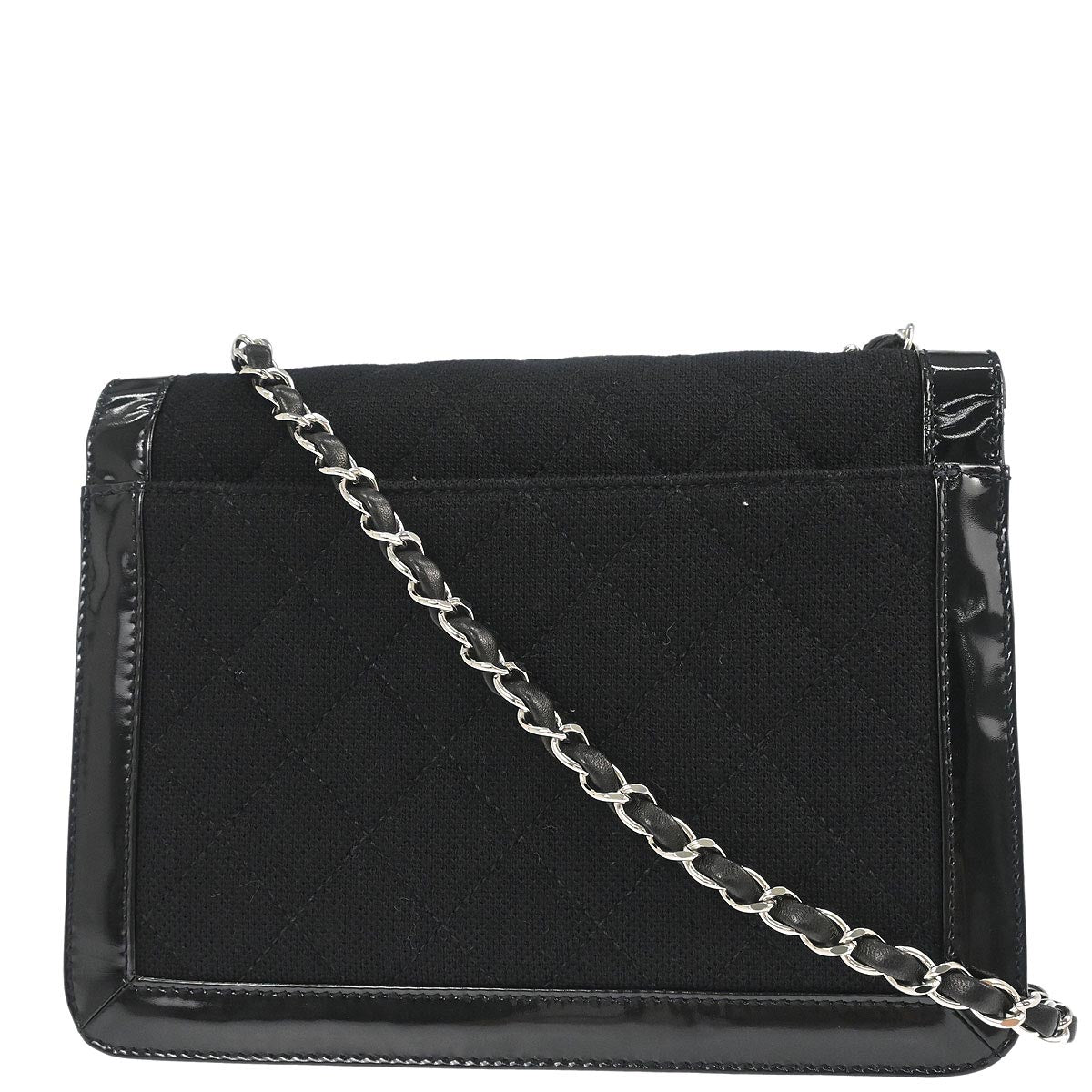 Chanel 2000-2002 Black Canvas Patent Leather Mademoiselle Lock Shoulder Bag