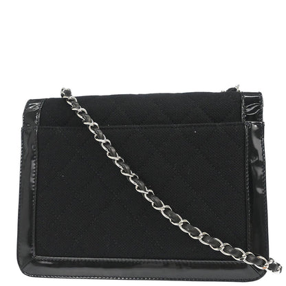 Chanel 2000-2002 Black Canvas Patent Leather Mademoiselle Lock Shoulder Bag
