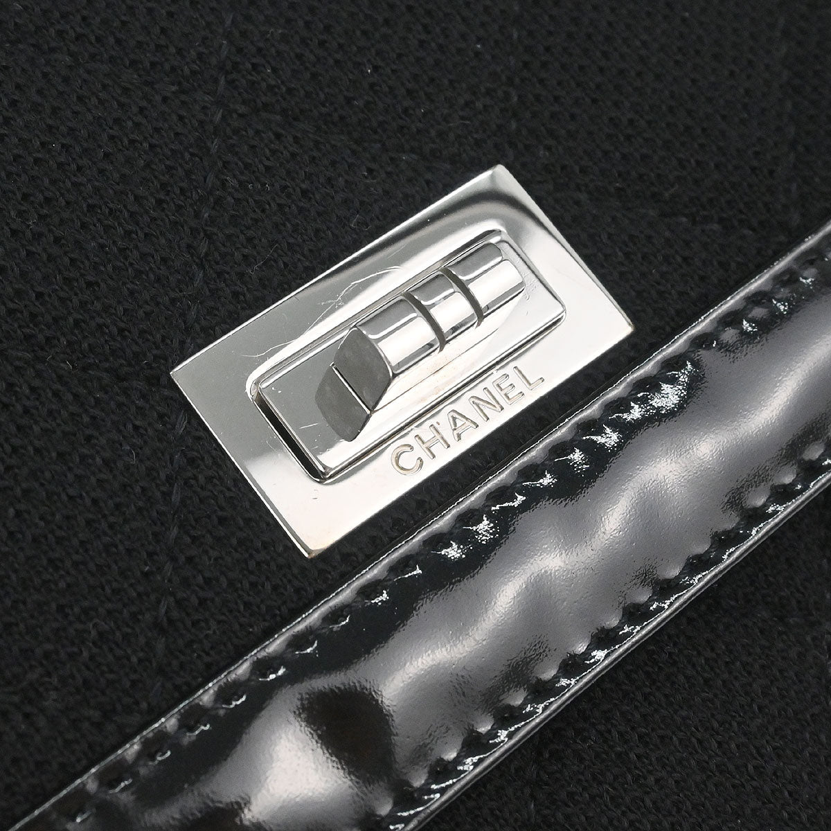 Chanel 2000-2002 Black Canvas Patent Leather Mademoiselle Lock Shoulder Bag