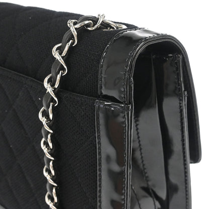 Chanel 2000-2002 Black Canvas Patent Leather Mademoiselle Lock Shoulder Bag