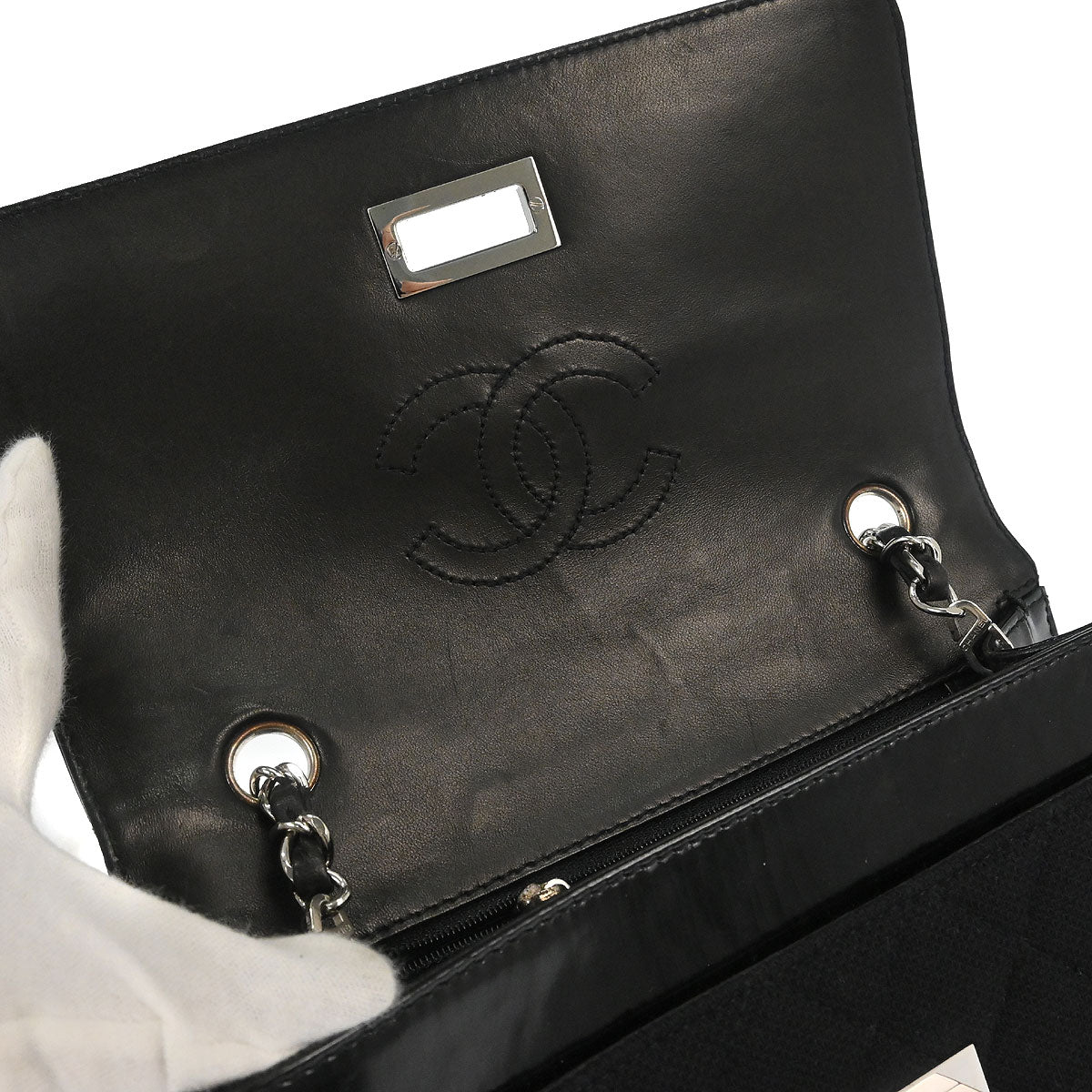 Chanel 2000-2002 Black Canvas Patent Leather Mademoiselle Lock Shoulder Bag