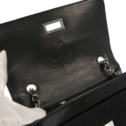 Chanel 2000-2002 Black Canvas Patent Leather Mademoiselle Lock Shoulder Bag