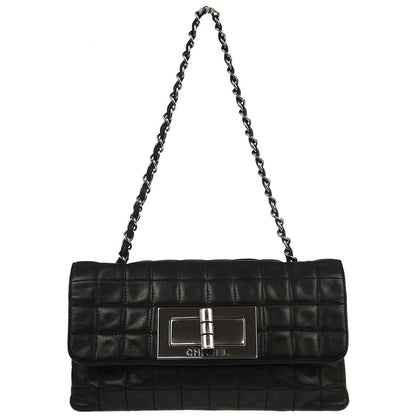 Chanel 2005-2006 Black Lambskin Choco Bar Mademoiselle Lock Handbag