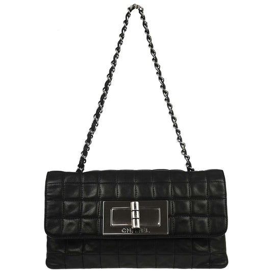 Chanel 2005-2006 Black Lambskin Choco Bar Mademoiselle Lock Handbag