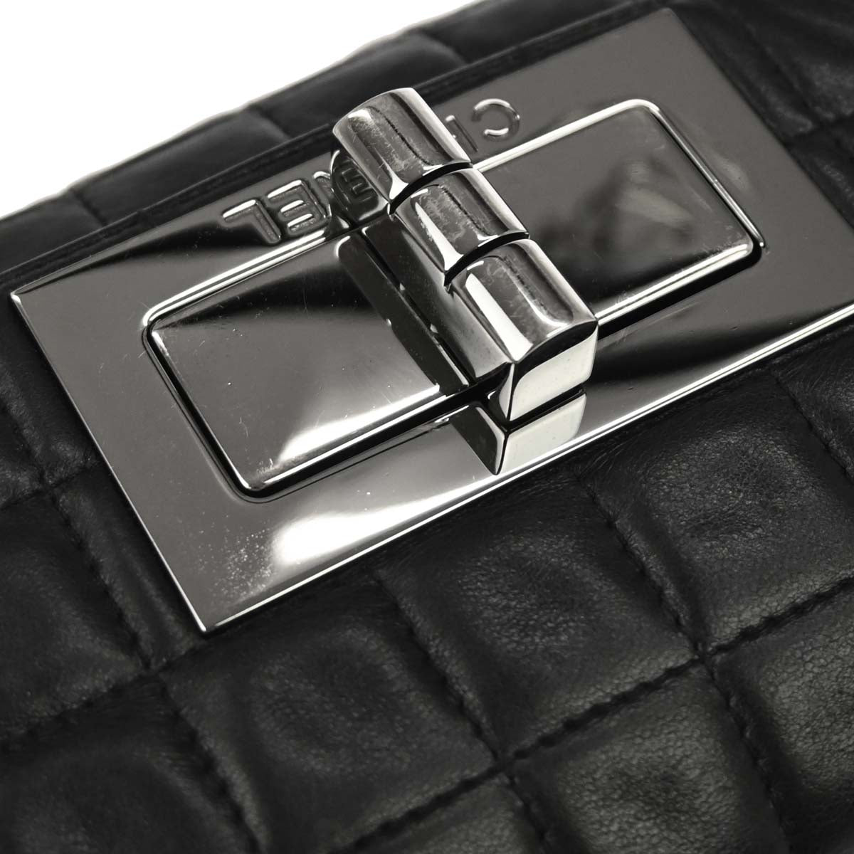 Chanel 2005-2006 Black Lambskin Choco Bar Mademoiselle Lock Handbag