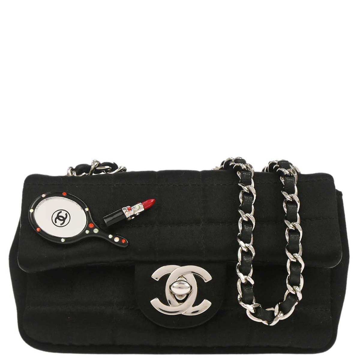 Chanel Black Satin Micro Classic Flap Shoulder Bag Pochette