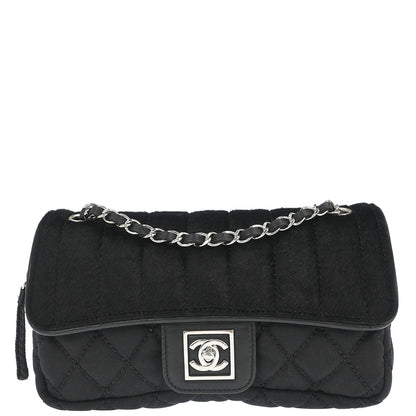 Chanel 2005-2006 Black Pony Hair Canvas Sport Line Flap Chain Shoulder Bag