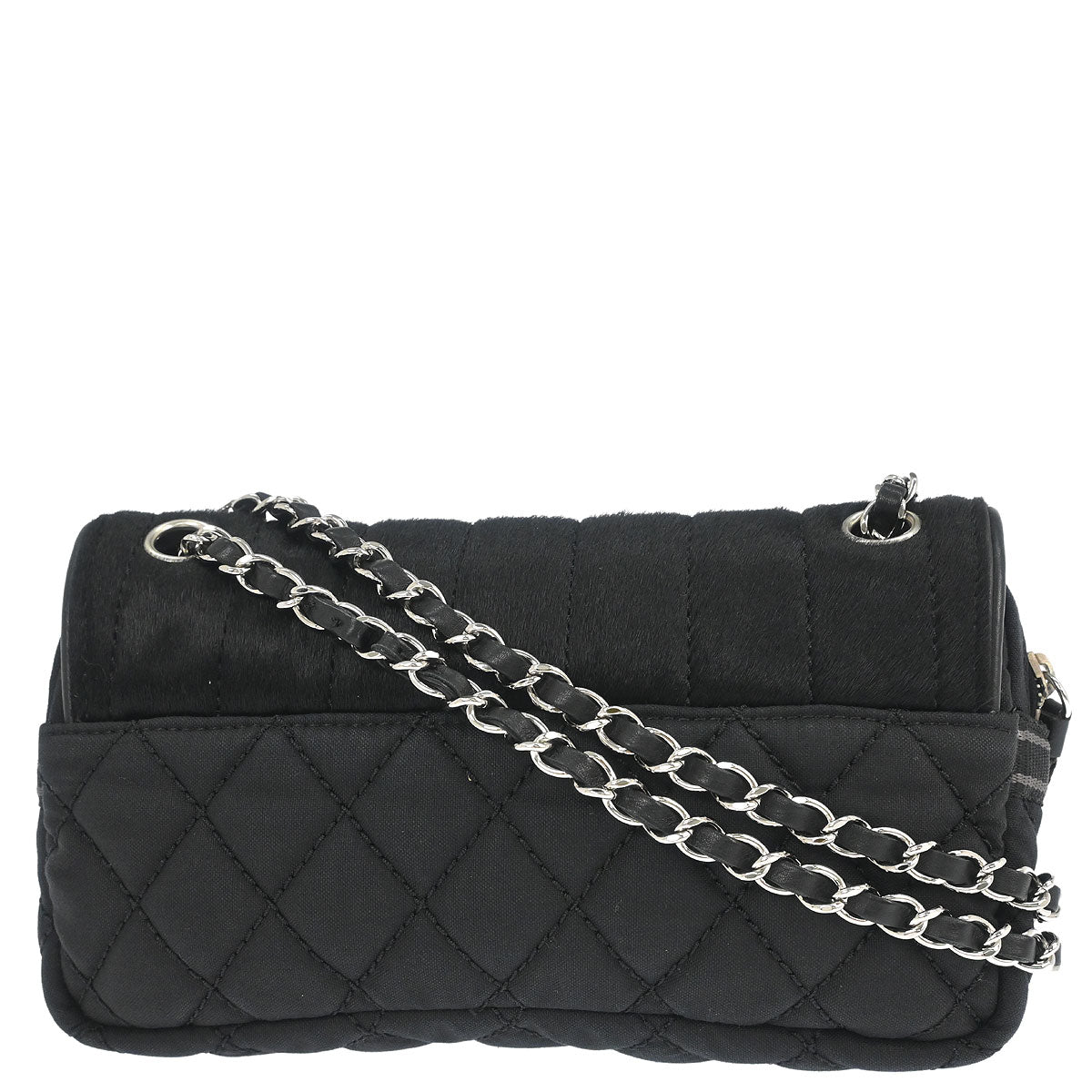 Chanel 2005-2006 Black Pony Hair Canvas Sport Line Flap Chain Shoulder Bag