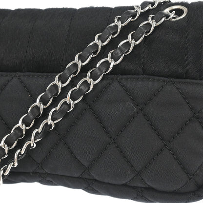 Chanel 2005-2006 Black Pony Hair Canvas Sport Line Flap Chain Shoulder Bag