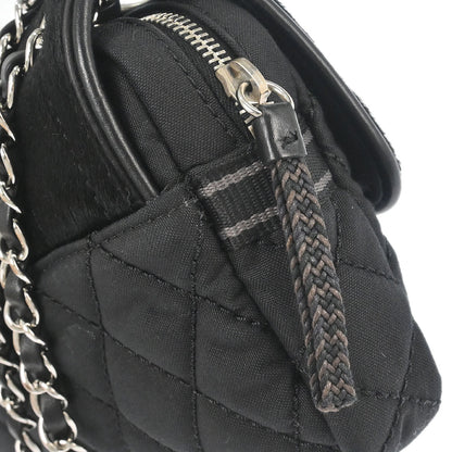 Chanel 2005-2006 Black Pony Hair Canvas Sport Line Flap Chain Shoulder Bag
