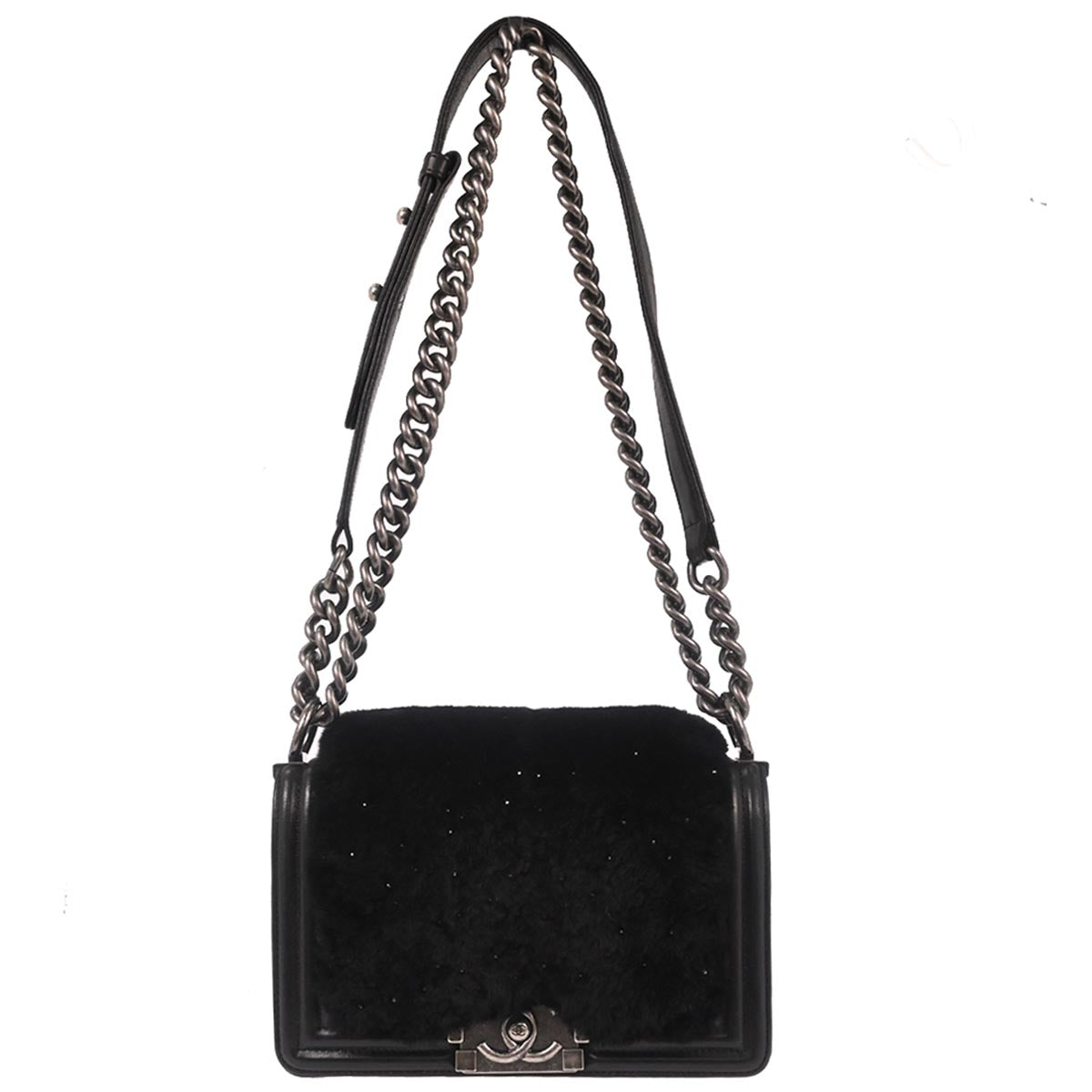 Boy Chanel Black Lambskin Fur Small Chain Shoulder Bag