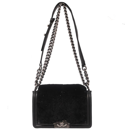 Boy Chanel Black Lambskin Fur Small Chain Shoulder Bag