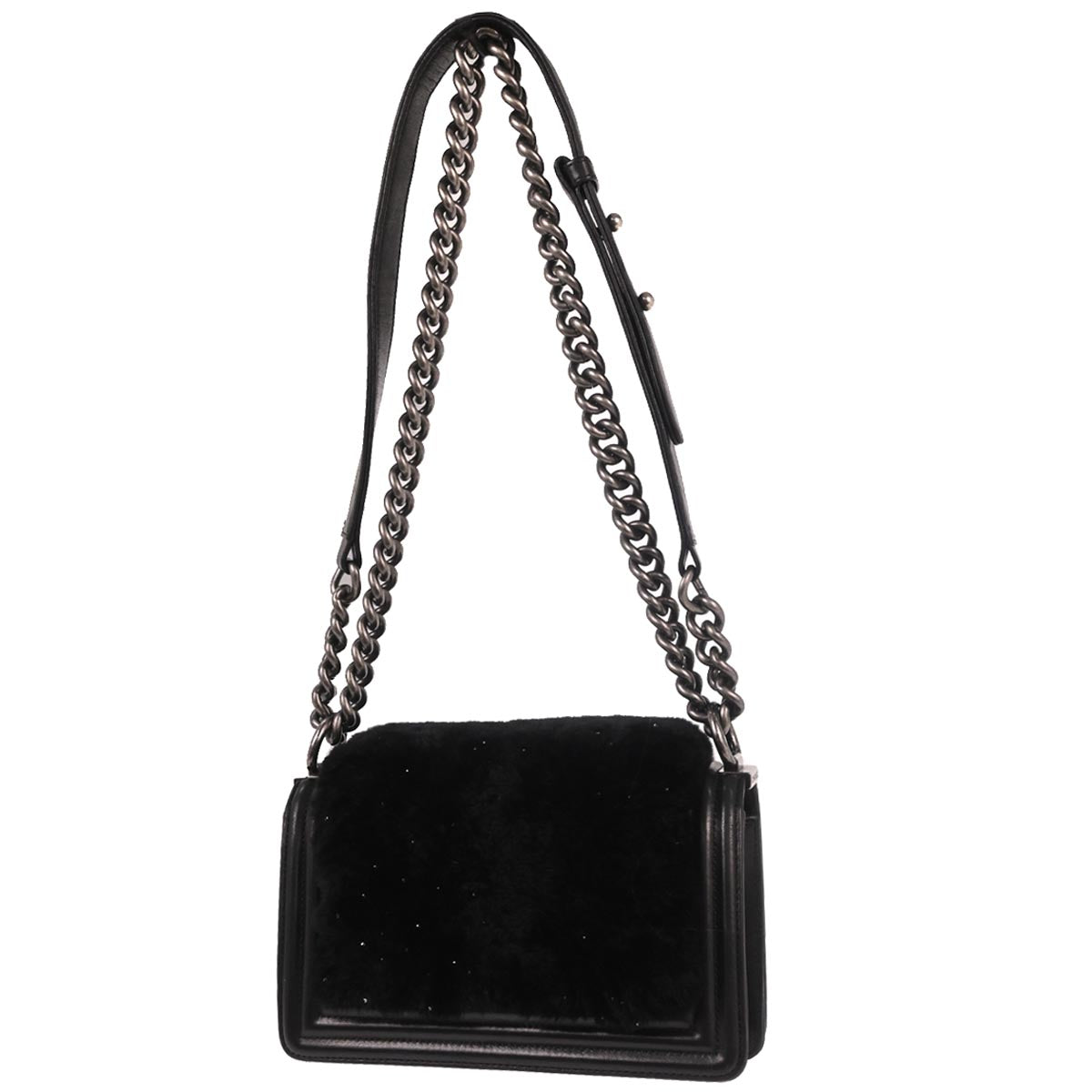 Boy Chanel Black Lambskin Fur Small Chain Shoulder Bag