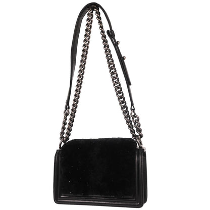 Boy Chanel Black Lambskin Fur Small Chain Shoulder Bag