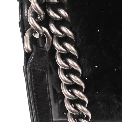 Boy Chanel Black Lambskin Fur Small Chain Shoulder Bag