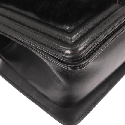 Boy Chanel Black Lambskin Fur Small Chain Shoulder Bag