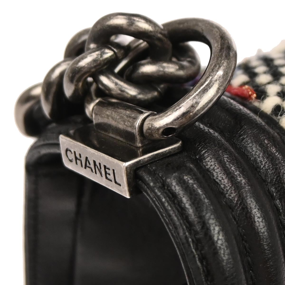 Boy Chanel 2017 Black Tweed Lambskin Medium Double Chain Shoulder Bag