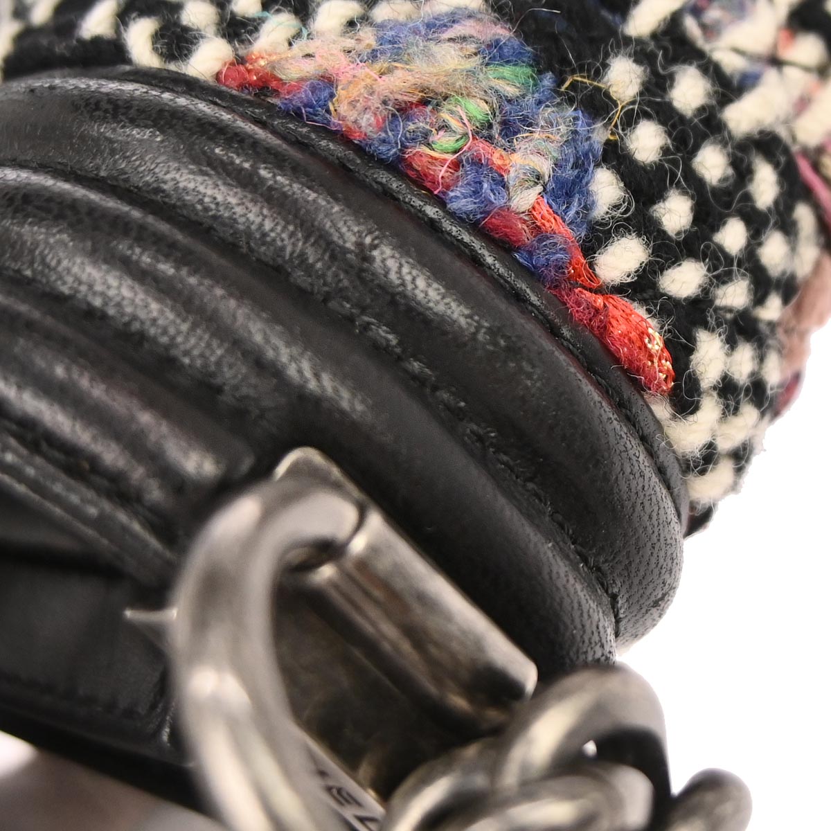 Boy Chanel 2017 Black Tweed Lambskin Medium Double Chain Shoulder Bag