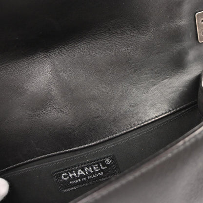 Boy Chanel 2017 Black Tweed Lambskin Medium Double Chain Shoulder Bag