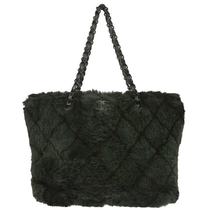 Chanel 2000-2002 Dark Green Lapin Fur Tote Shoulder Bag