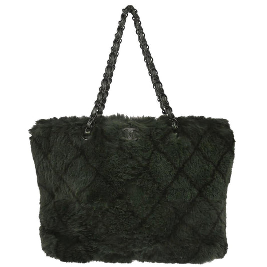 Chanel 2000-2002 Dark Green Lapin Fur Tote Shoulder Bag