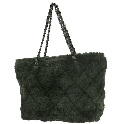 Chanel 2000-2002 Dark Green Lapin Fur Tote Shoulder Bag
