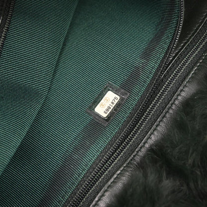 Chanel 2000-2002 Dark Green Lapin Fur Tote Shoulder Bag