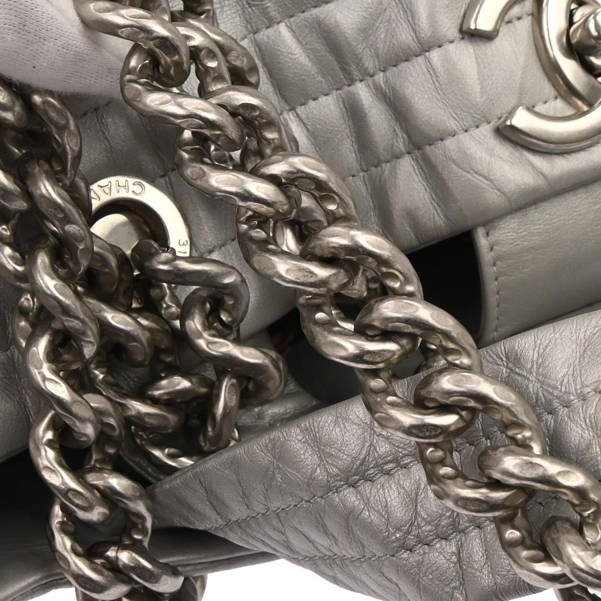 Chanel 2017-2018 Silver Calfskin Ground Control Tote Bag