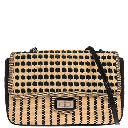 Chanel 2011 Beige Raffia Jumbo Mademoiselle Lock Shoulder Bag