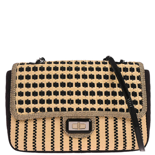 Chanel 2011 Beige Raffia Jumbo Mademoiselle Lock Shoulder Bag