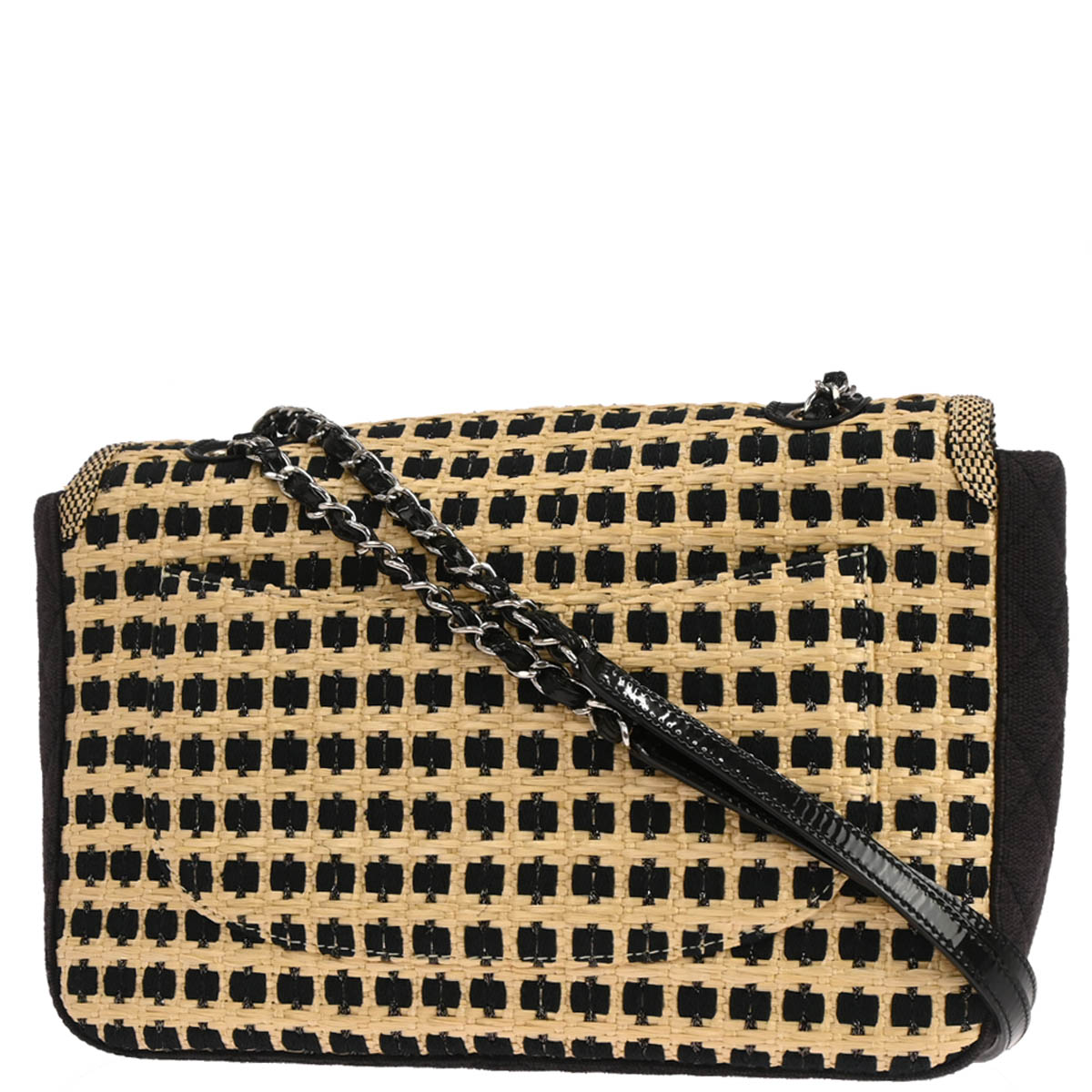 Chanel 2011 Beige Raffia Jumbo Mademoiselle Lock Shoulder Bag