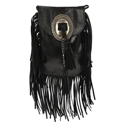 Saint Laurent Black Leather Anita Fringe Crossbody Bag