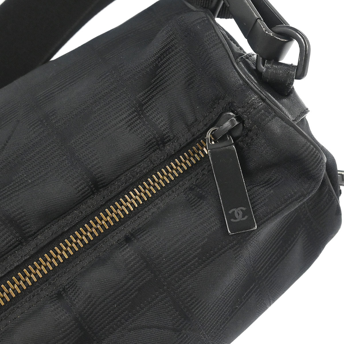 Chanel 2002-2003 Black Jacquard Nylon Travel Line Shoulder Bag