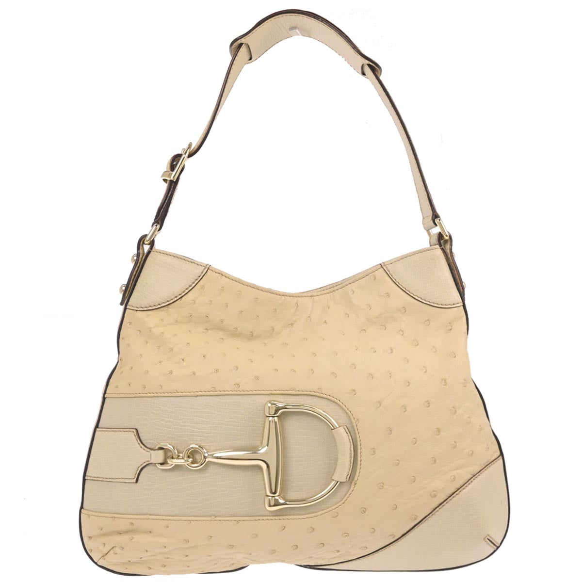 Gucci * Ivory Ostrich Horsebit Hobo Handbag