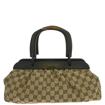 Gucci Beige Canvas GG Wood Handle Handbag