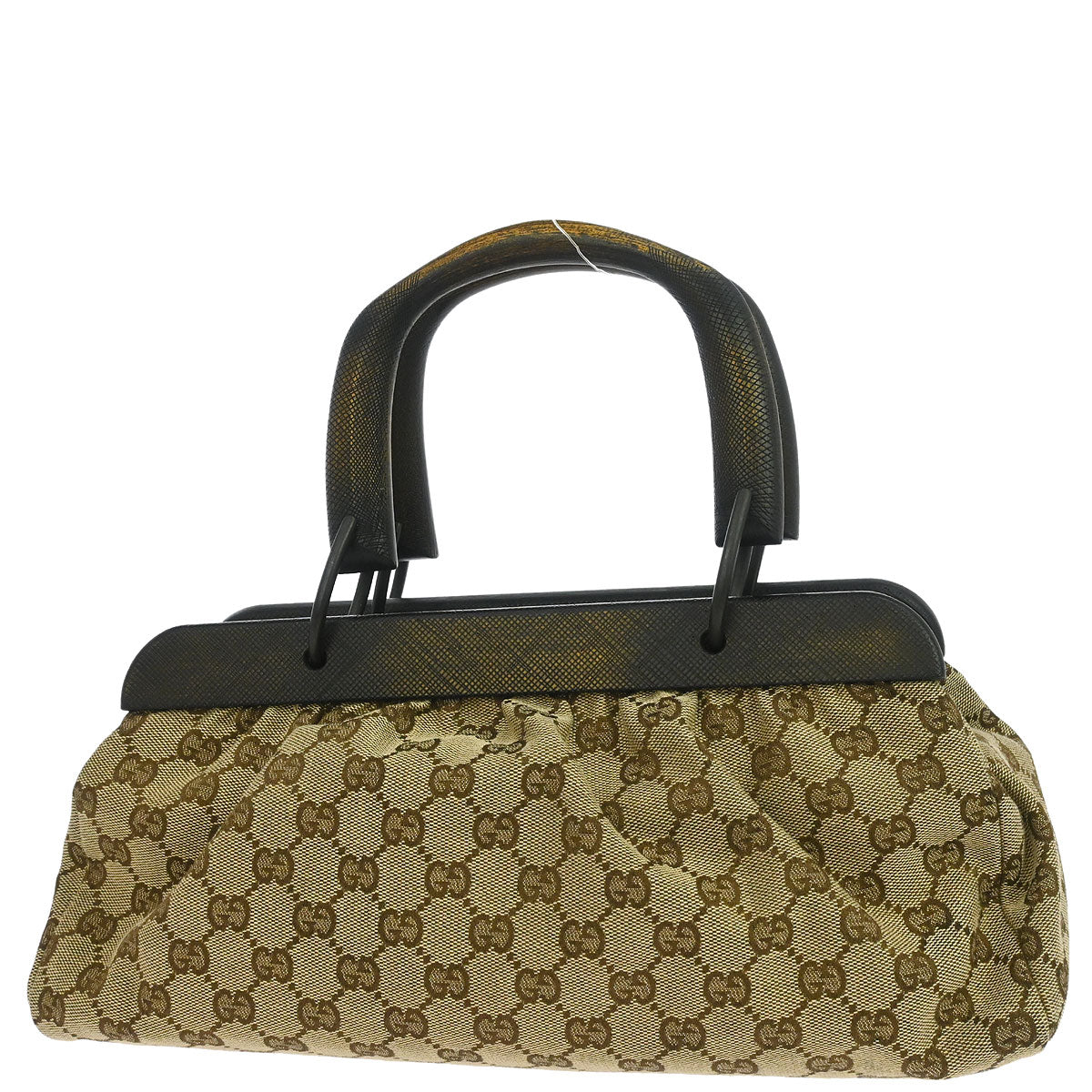 Gucci Beige Canvas GG Wood Handle Handbag