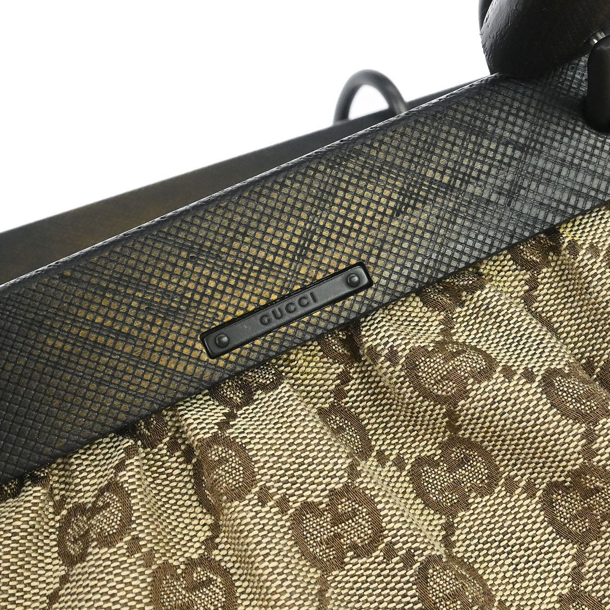 Gucci Beige Canvas GG Wood Handle Handbag