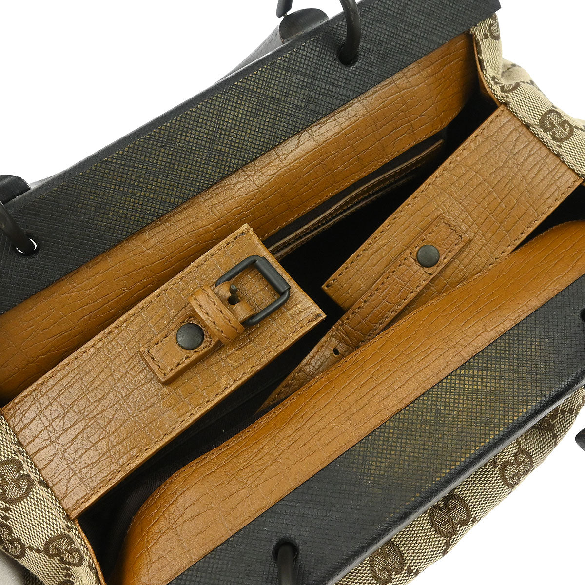 Gucci Beige Canvas GG Wood Handle Handbag