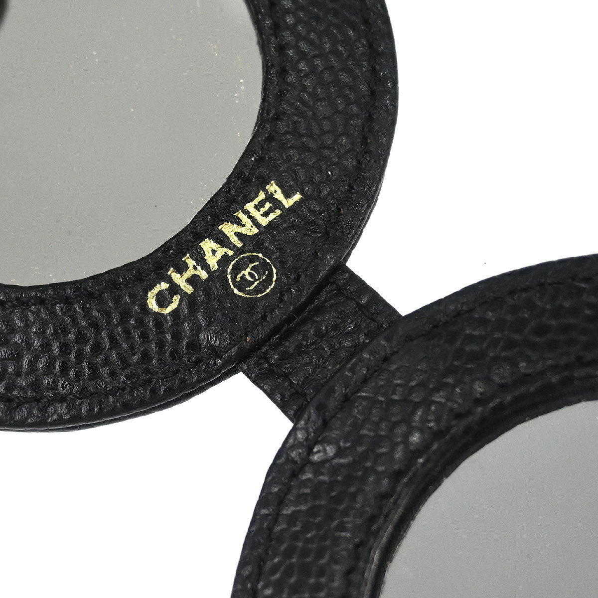 Chanel 2000-2002 Black Caviar Skin Compact Mirror Small Good