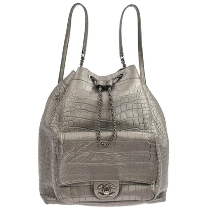 Chanel Silver Embossed Leather Backpack
