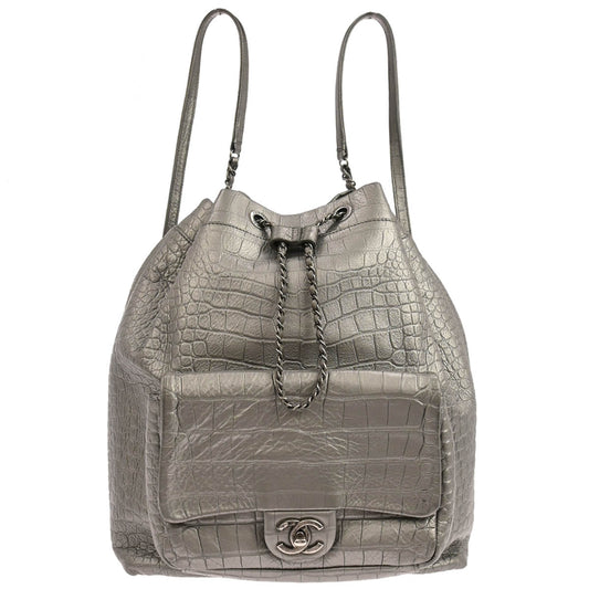 Chanel Silver Embossed Leather Backpack