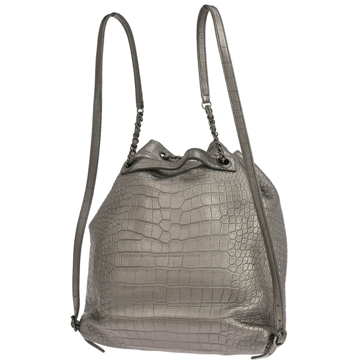 Chanel Silver Embossed Leather Backpack