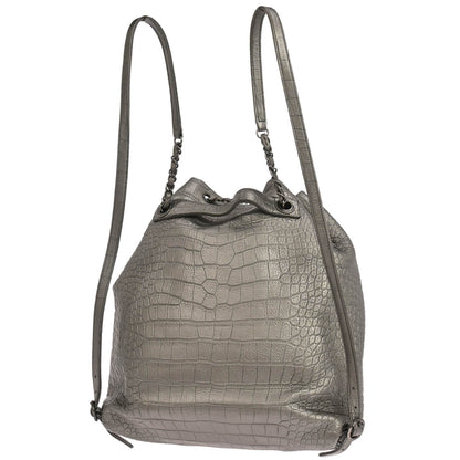 Chanel Silver Embossed Leather Backpack