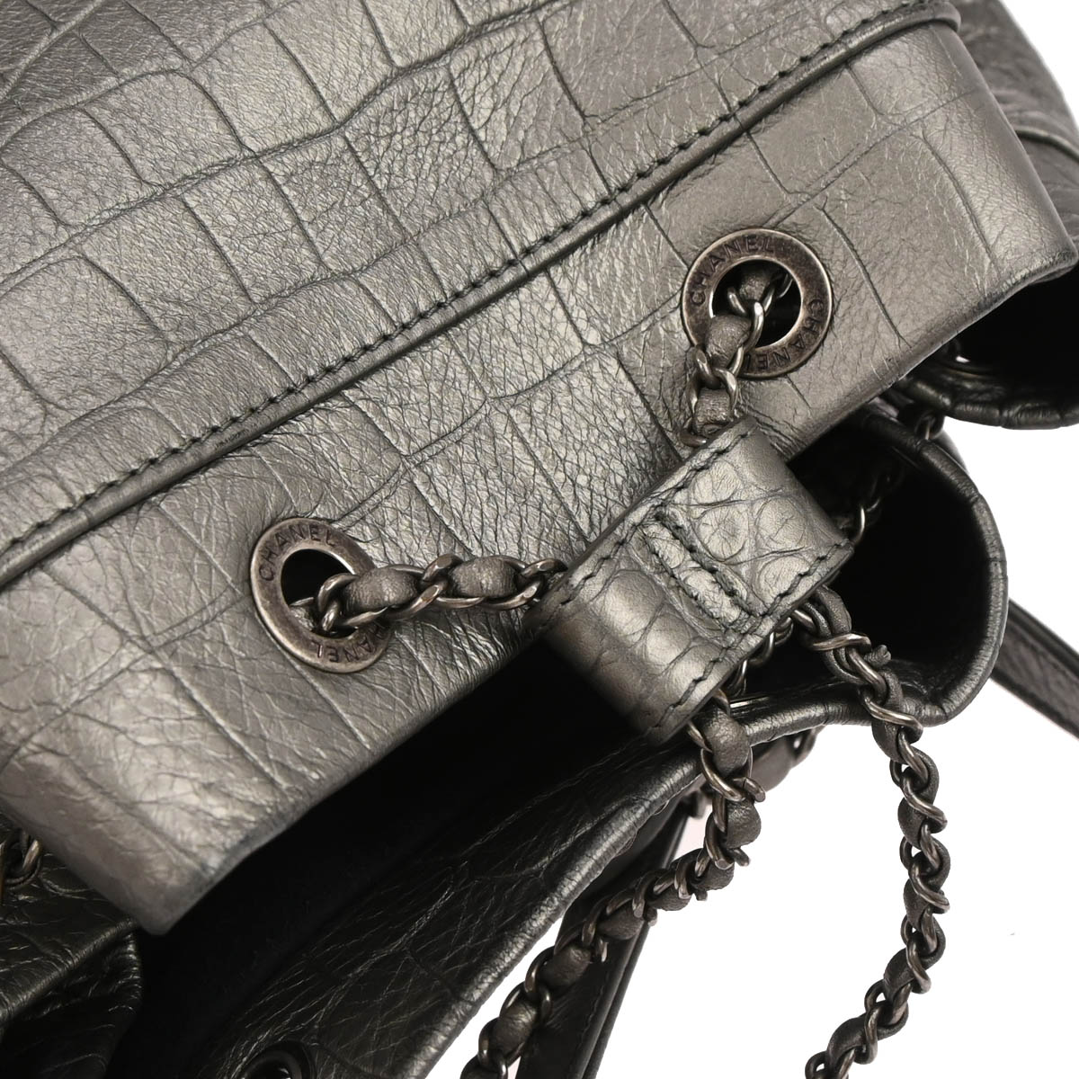 Chanel Silver Embossed Leather Backpack