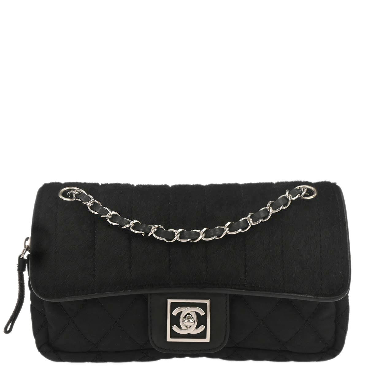 Chanel Black Pony Hair Canvas Sport Line Flap Chain Shoulder Bag