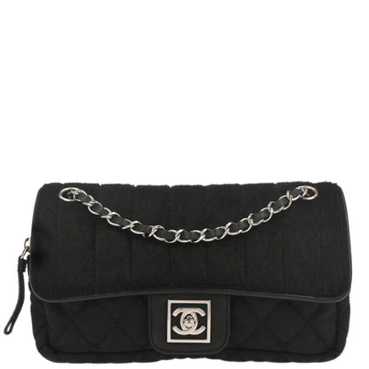 Chanel Black Pony Hair Canvas Sport Line Flap Chain Shoulder Bag